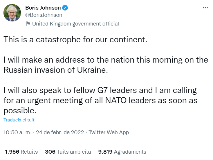 boris johnson tuit