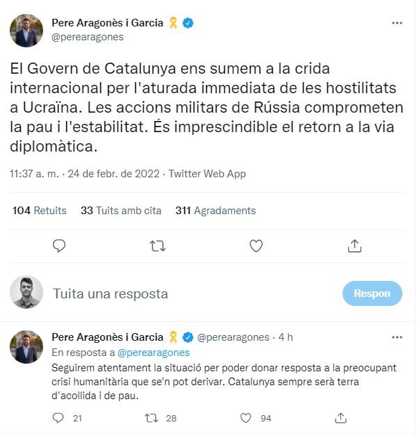 TUIT pere aragonès guerra ucrania