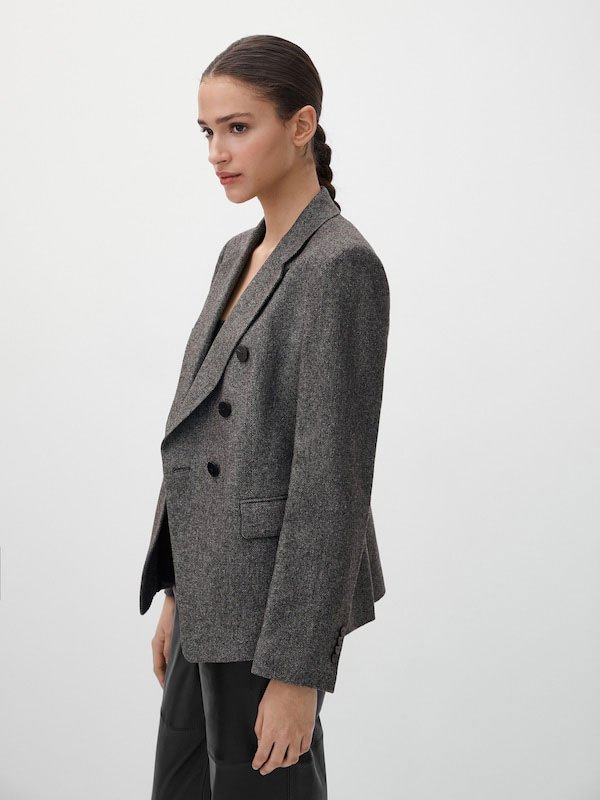 Americana corta cruzada de lana