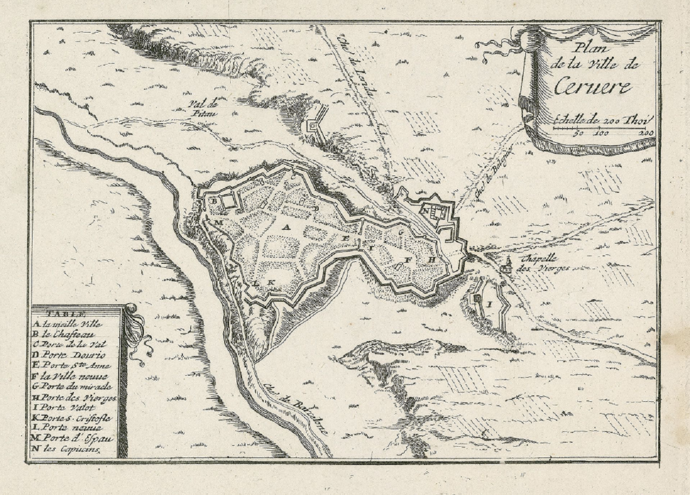 Plano de Cervera (1659). Fuente Cartoteca de Catalunya