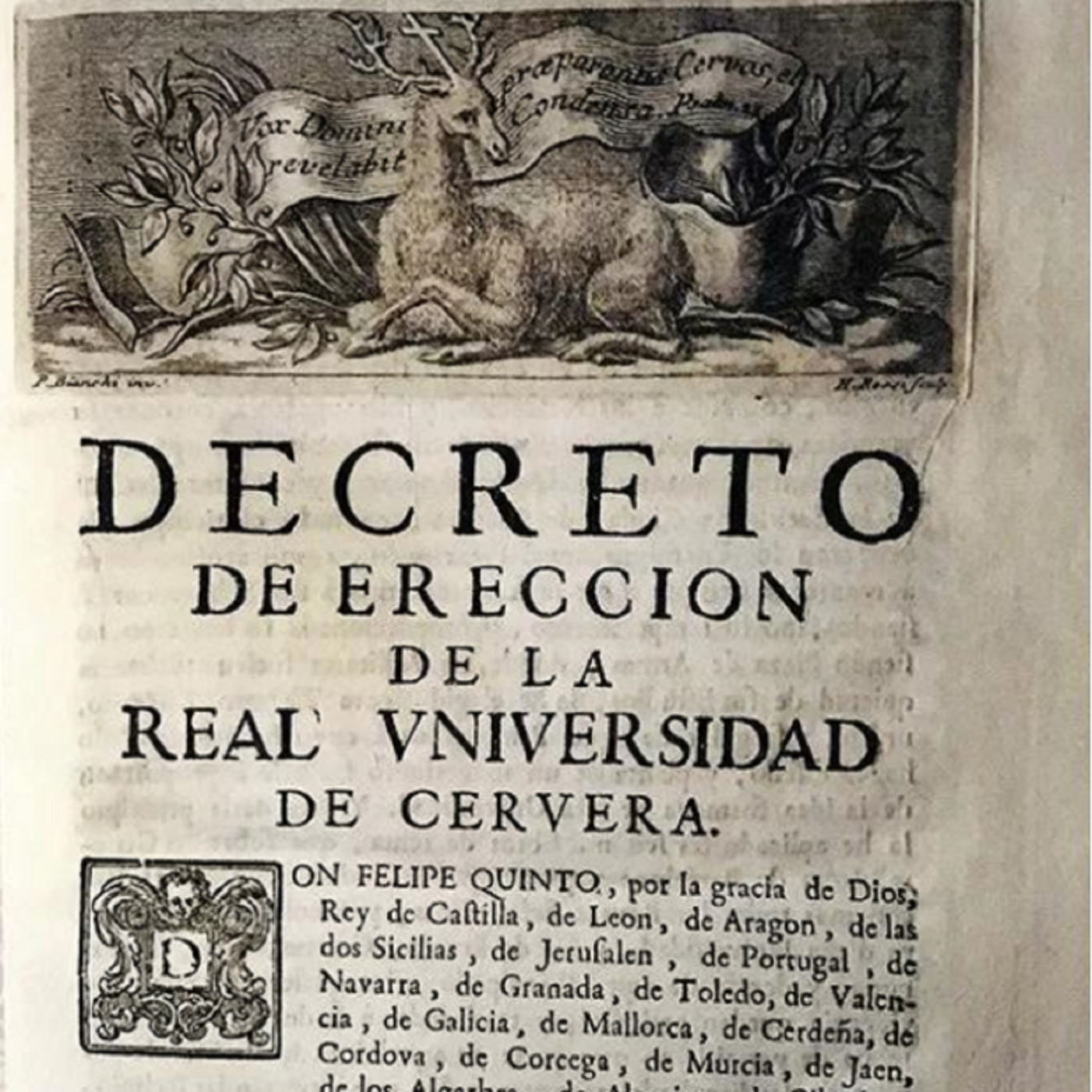 Decret de creació de la Universitat de Cervera (1717). Font Arxiu Comarcal de Cervera