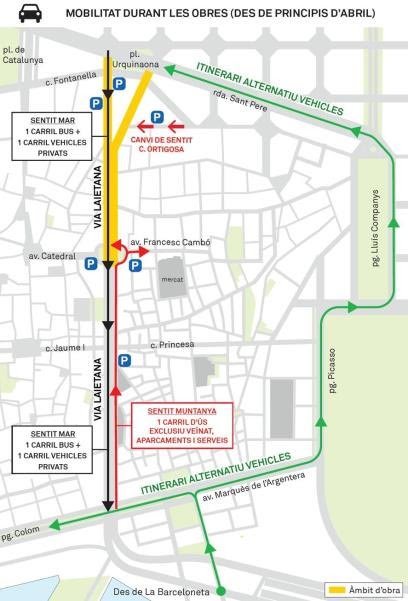 Estas son las restricciones de tráfico en la Via Laietana a partir del 1 de marzo