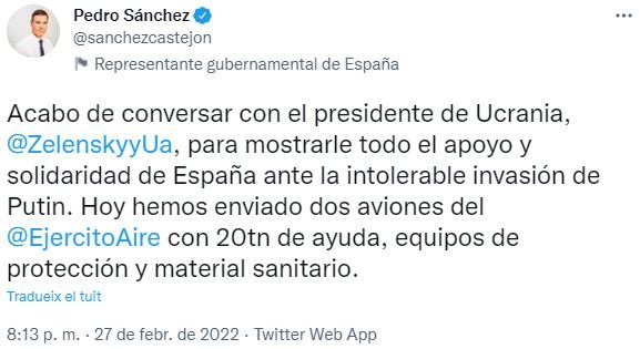 TUIT Pedro Sánchez