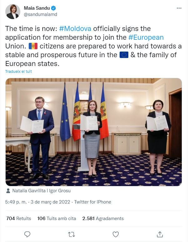 TUIT presidenta moldavia sandu adhesión UE