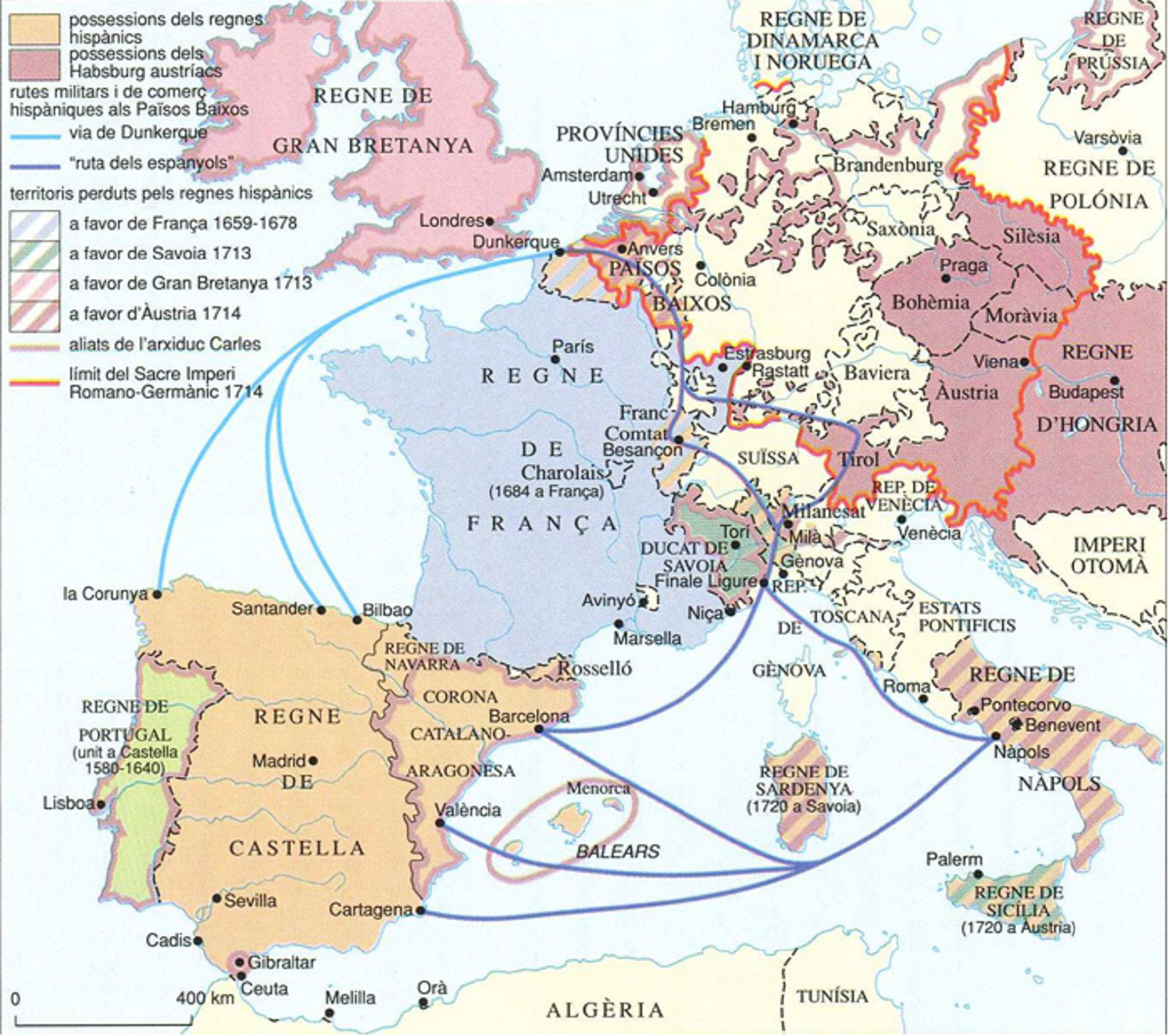 Los Borbones cuartean los territorios de la corona catalanoaragonesa