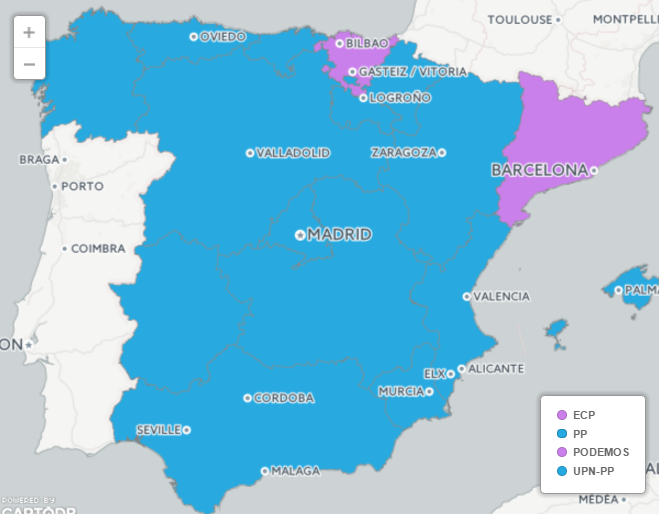 MAPA: El vot del 26-J per comunitats autònomes