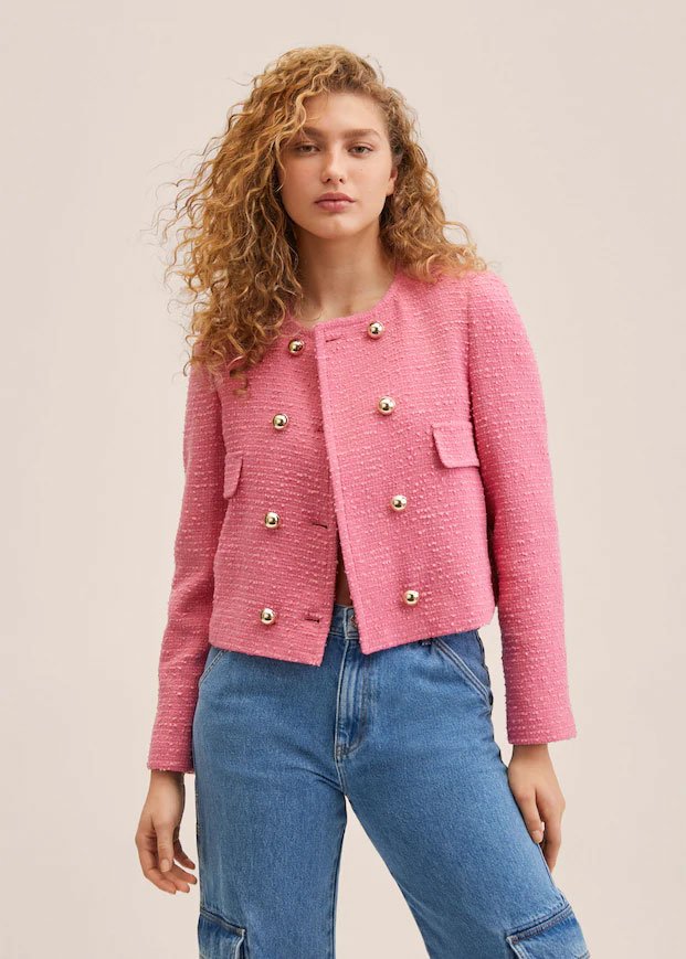 Autocomplacencia voz sustantivo La nueva colección de Mango deja esta maravilla rosa palo, la chaqueta con  doble botonadura más e...