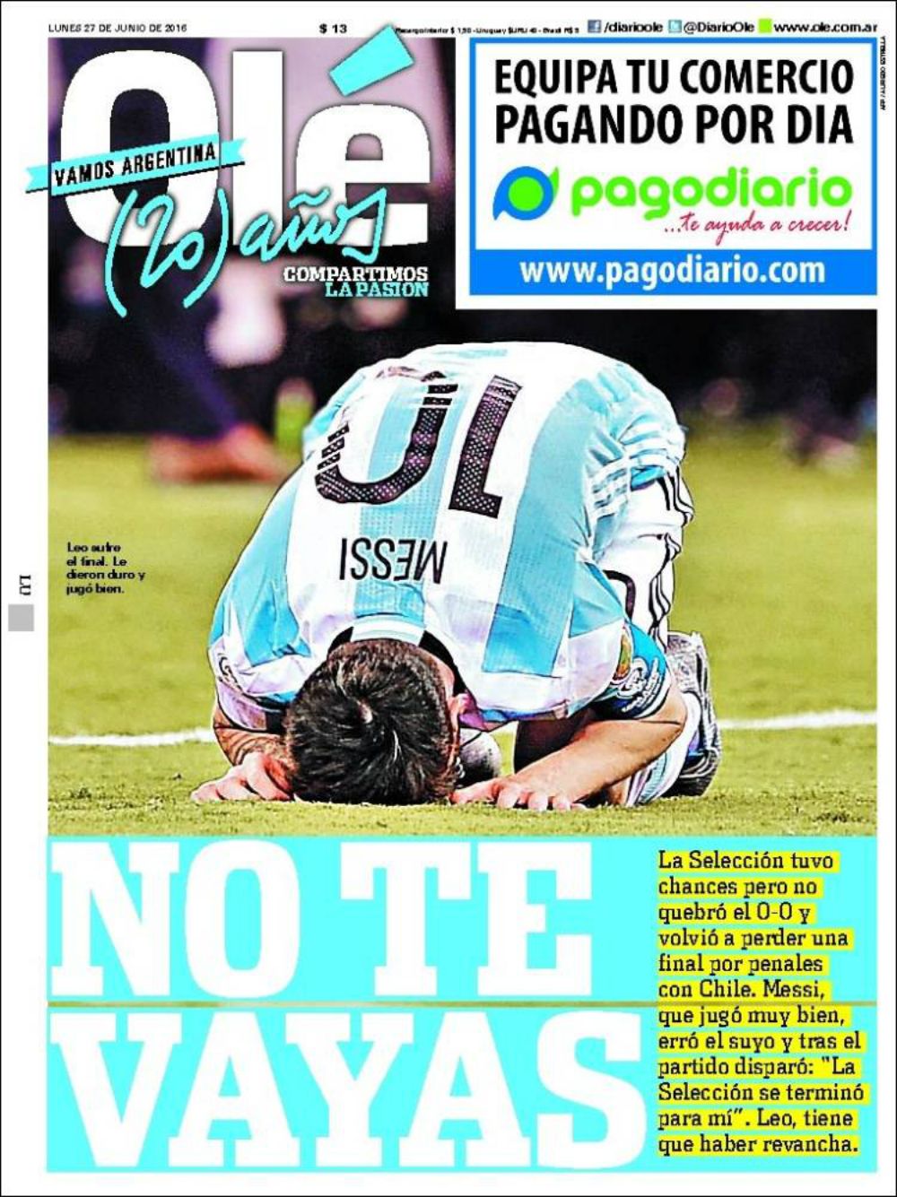 La derrota d'Argentina i la victòria de Xile a la premsa