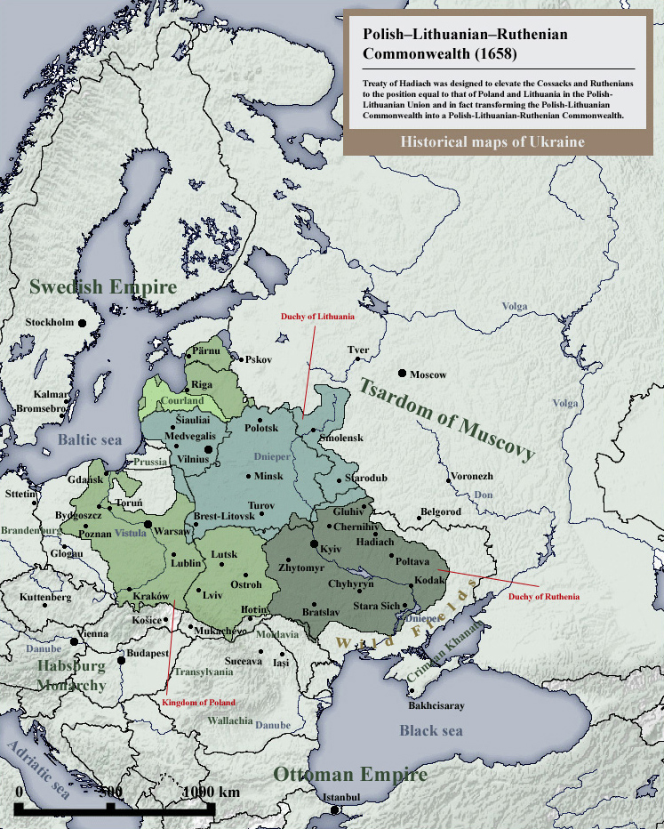 Mapa de Ucraina bajo dominación polaca (siglo XVII). Fuente Historical Maps