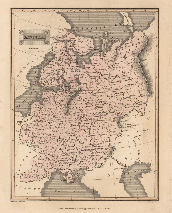 Mapa de la Rusia europea (1827). Fuente Cartoteca de Catalunya