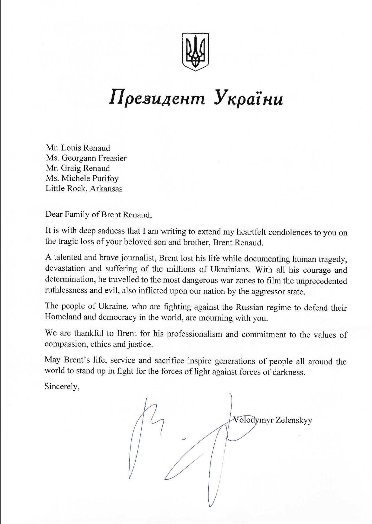 carta Zelenski al periodista