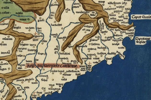 Mapa de Catalunya (siglo XV). Fuente Cartoteca de Catalunya