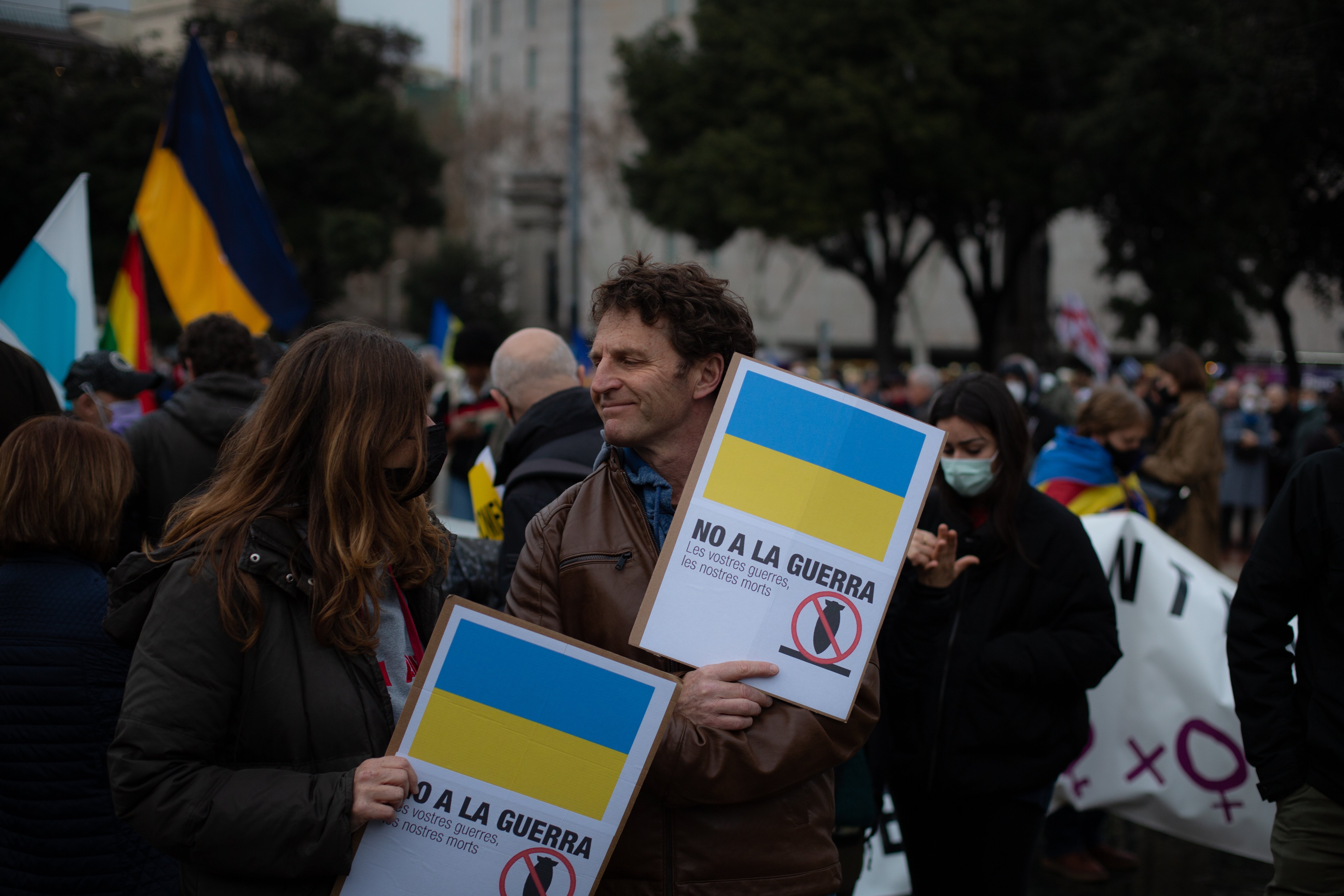 Manifestación en apoyo a Ucrania en Barcelona