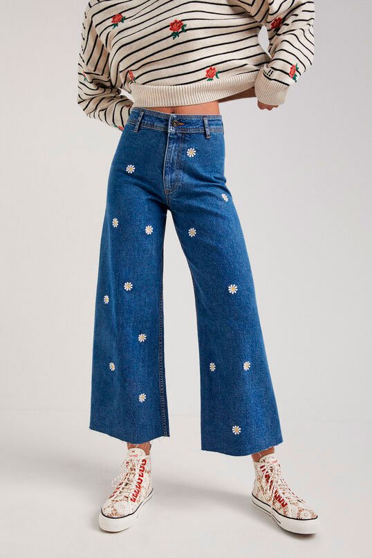 Vaquero Culotte con estampado de margaritas3