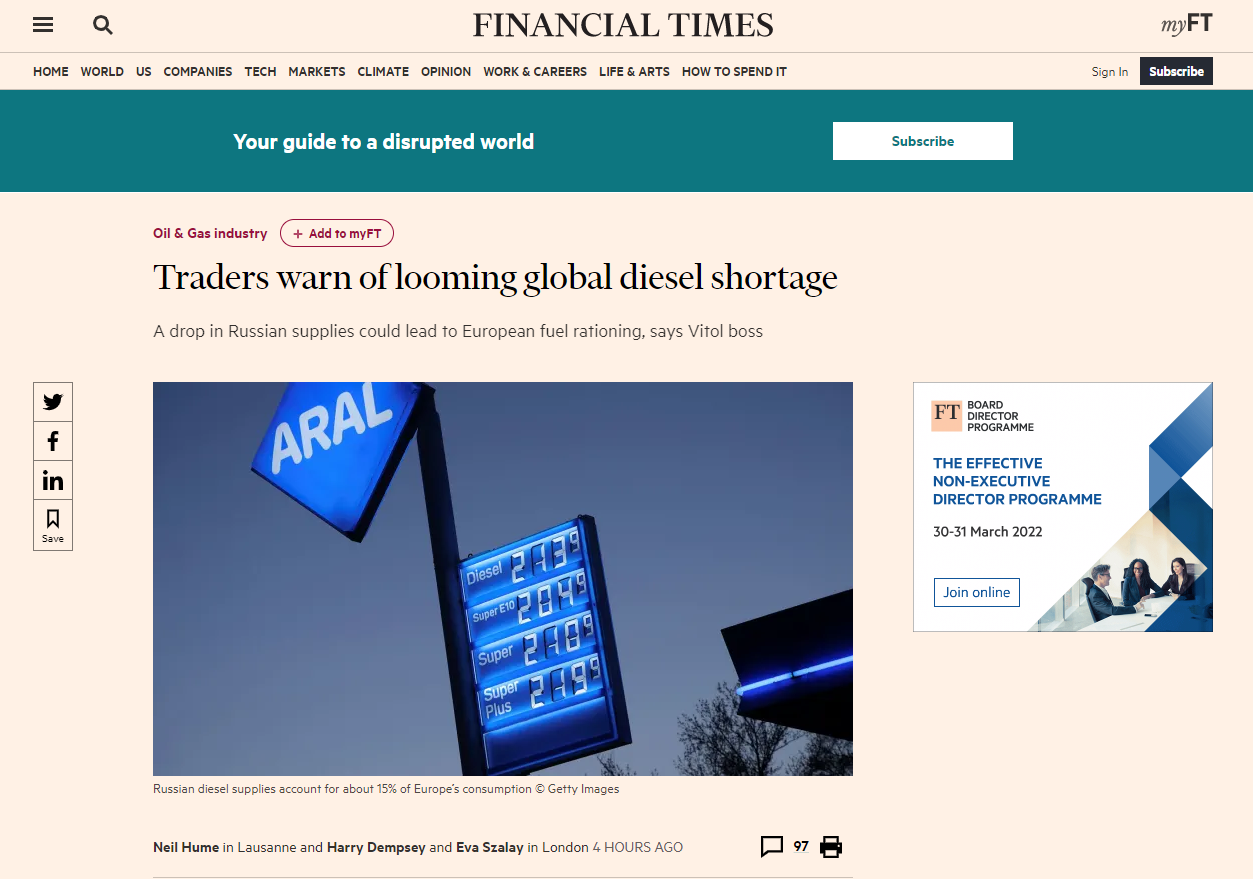 captura financial times raciocinio gasolina 22 marzo 2022