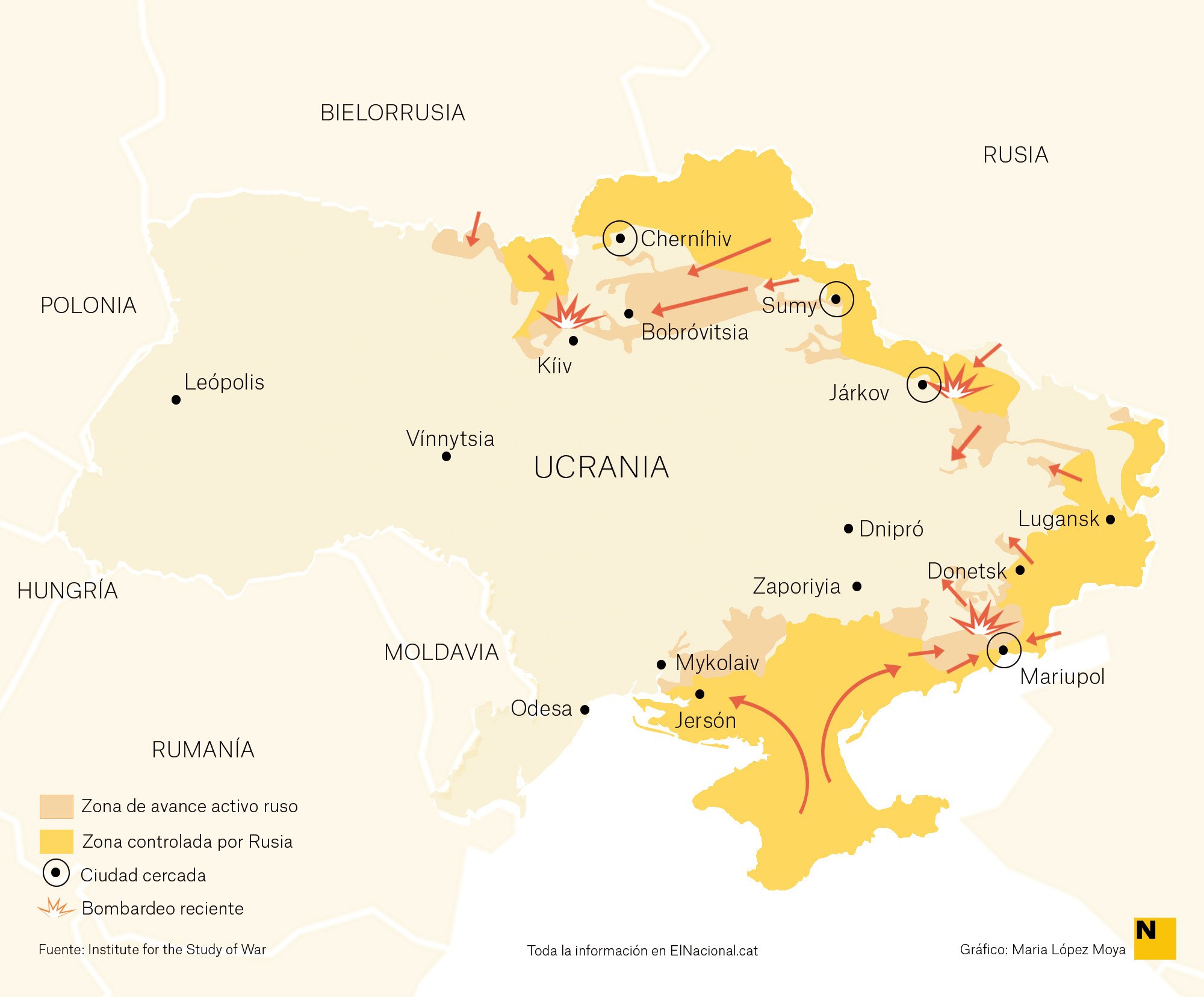 Mapa Ucraïna Guerra 22 març cas Maria López Moya