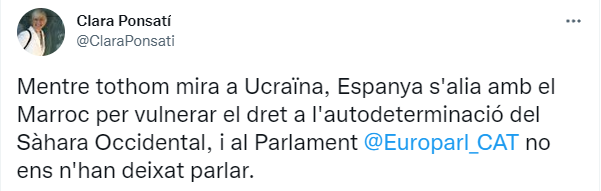 TUIT clara ponsatí discurso eurocámara marzo 2022