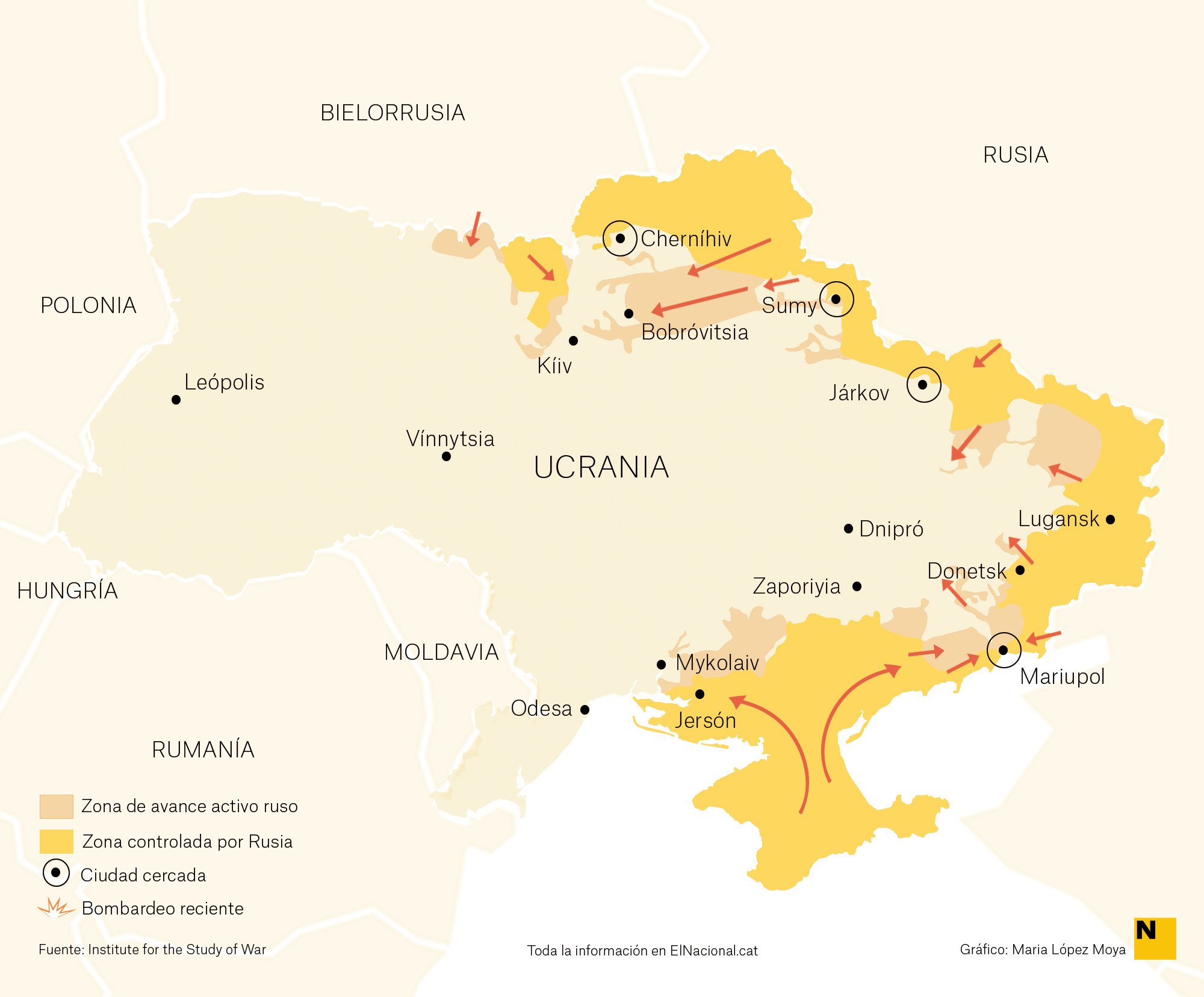 Mapa Ucraïna Guerra 23 març cas Maria López Moya