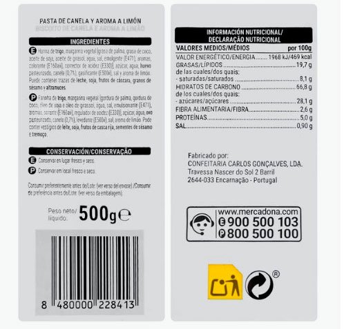 Pastas de canela y aroma a limón de Hacendado