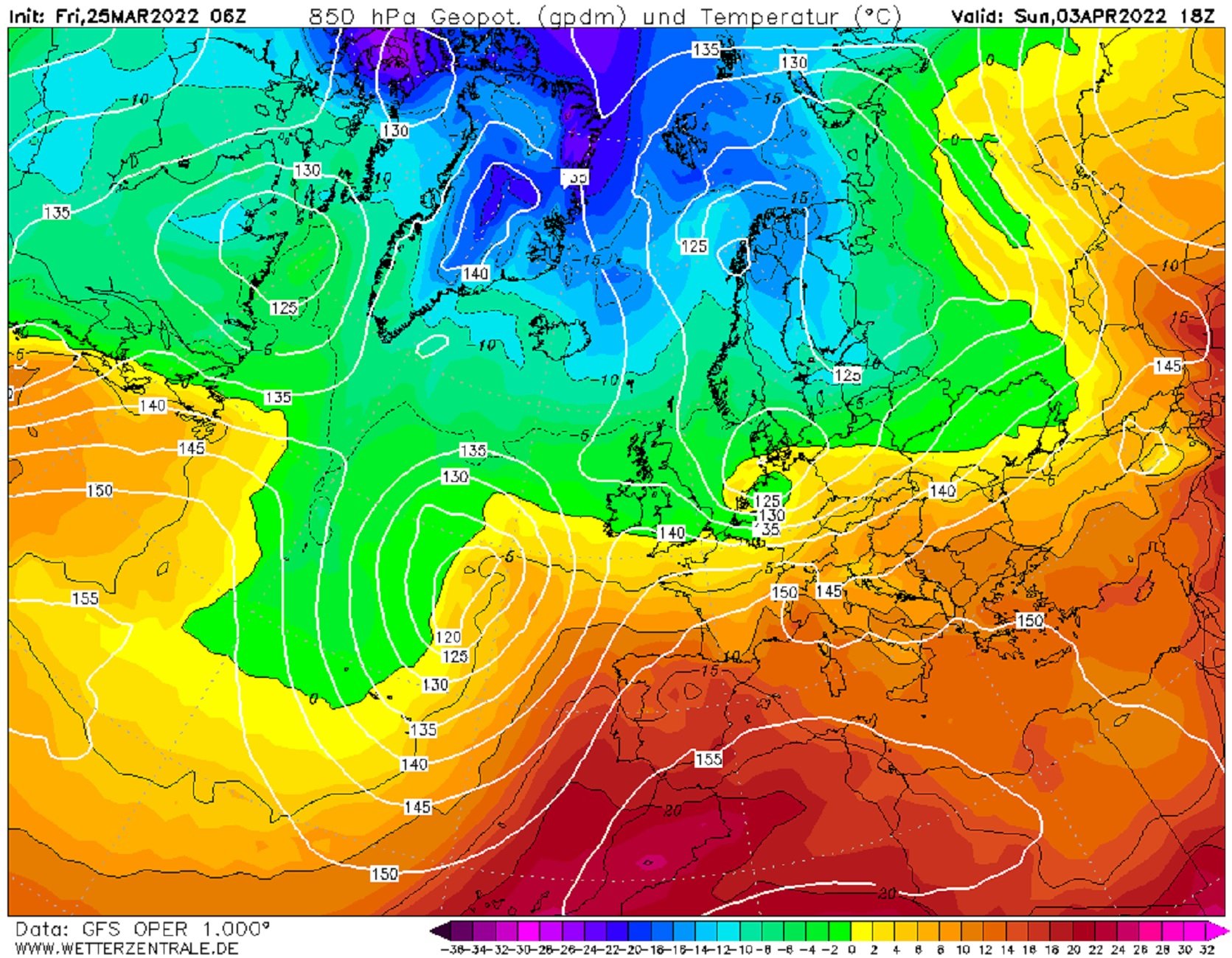 Mapa temperatura prevista 3 d'abril / Imatge: Wetterzentrale