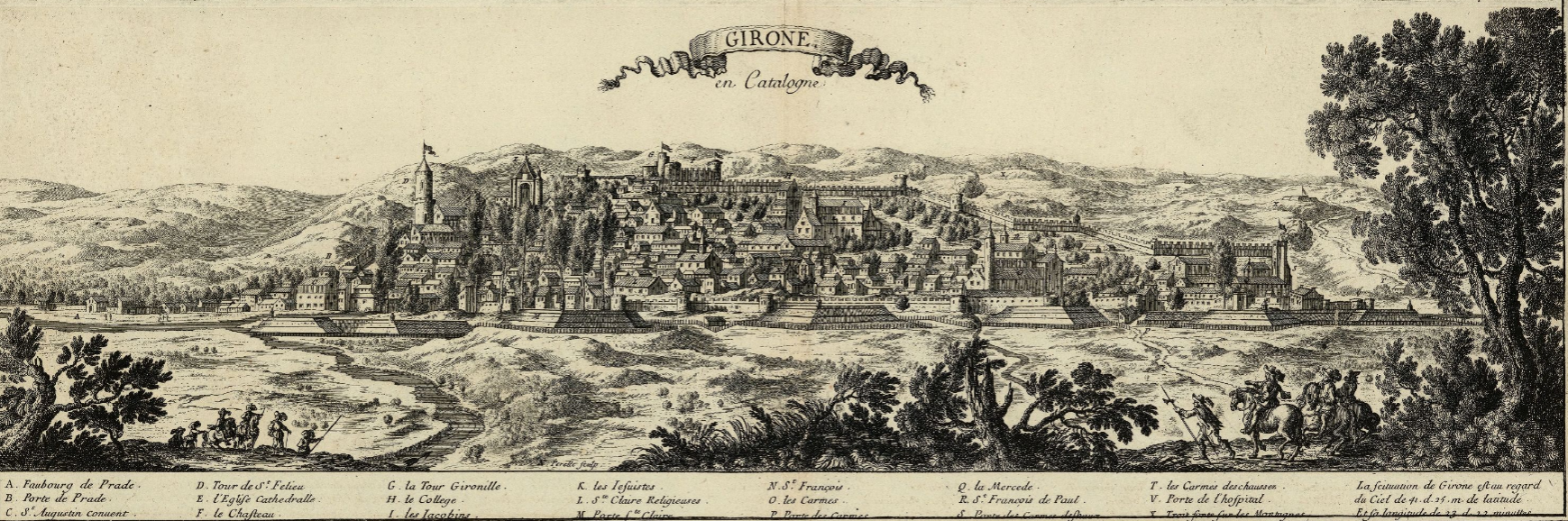 Grabado de Girona, a finales del siglo XVII. Fuente Cartoteca de Catalunya
