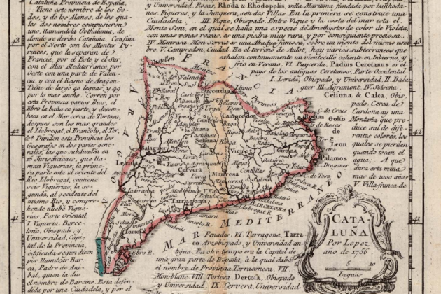 Mapa borbónico del Principado de Catalunya (1756). Fuente Cartoteca de Catalunya