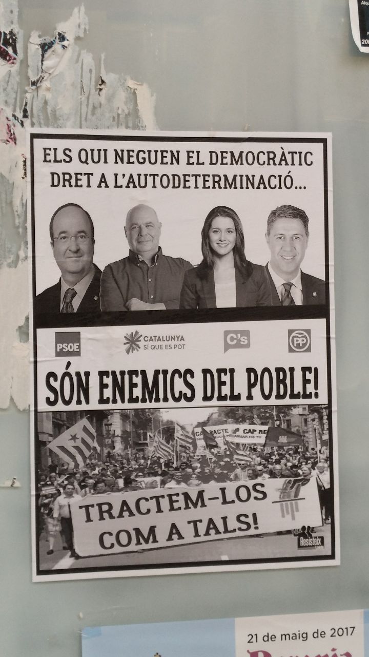 La fiscalía de Lleida investiga los carteles "amenazantes" hacia Iceta, Rabell, Arrimadas y Albiol