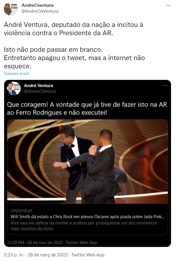 TUIT andré ventura chega