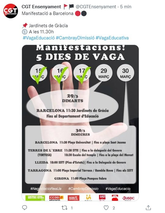 TUIT CGT huelga educacion