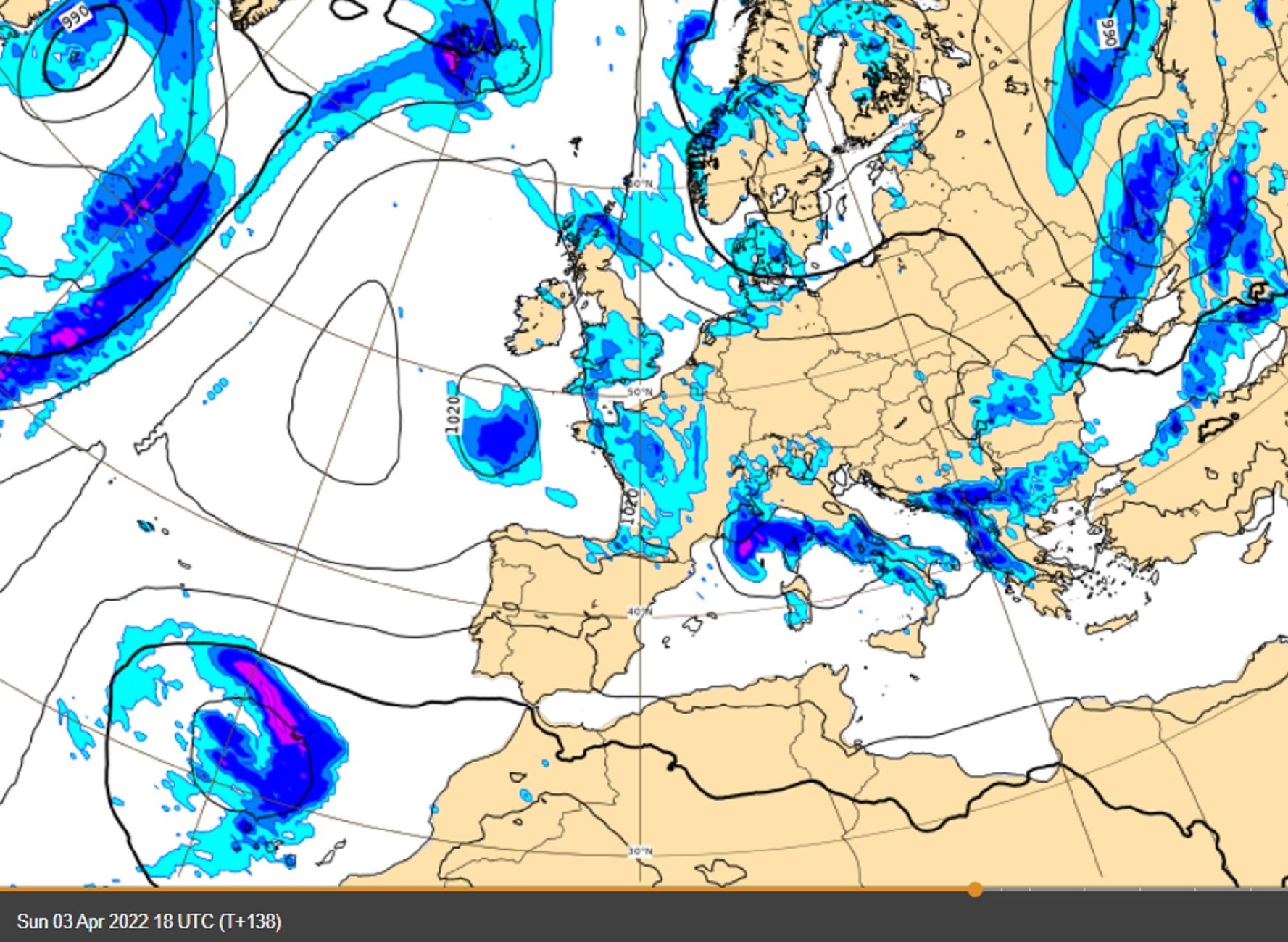 Nevará en Barcelona el domingo, 3 de abril Mapa previsto Modelo ECMWF