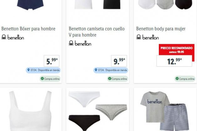 Prendas de Benetton a la venta en Lidl