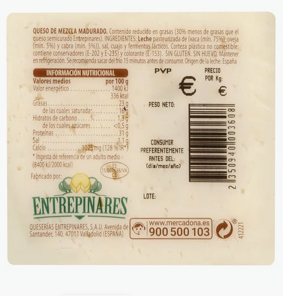 Queso semicurado light mezcla Hacendado1