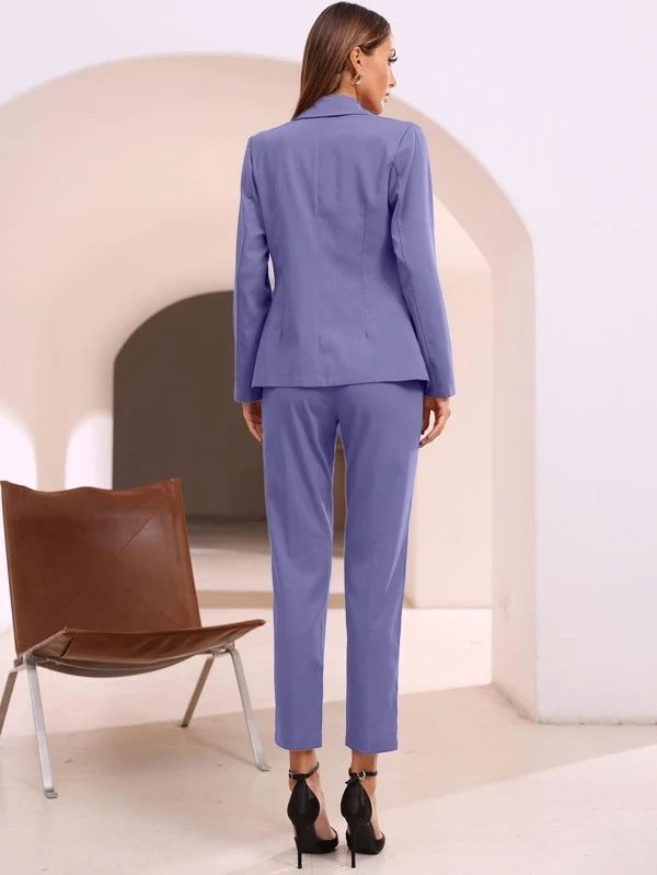 Blazer de cuello con solapa unicolor con pantalones a medida1