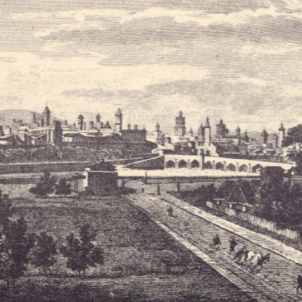 Es trenca el Sant Calze de València. Vista de València (1806). Font Cartoteca de Catalunya