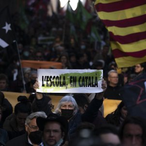 (Alta) Manifestació escola en català, Via Laietana fins Parlament ambiente cartel escola en català Dolor Sabater Joan Mateu Parra