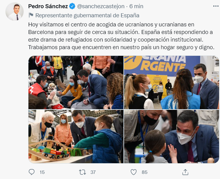tuit de pedro sanchez visita a barcelona