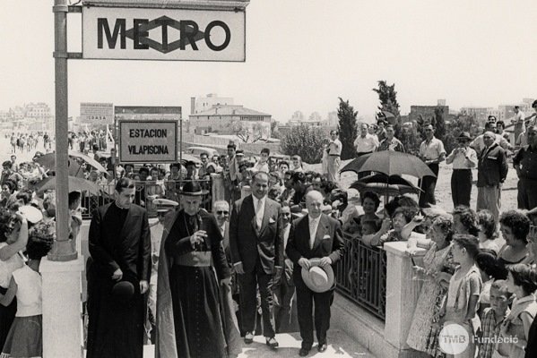 Inauguración de la línea II con el alcalde y el arzobispo de Barcelona, José María Porcioles y Gregorio Modrego Arxiu TMB