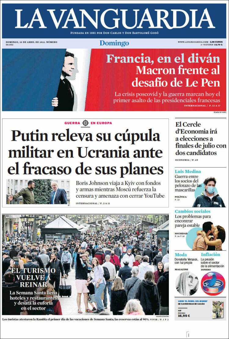 portada la vanguardia 10 abril 2022 portada la vanguardia 10 abril 2022