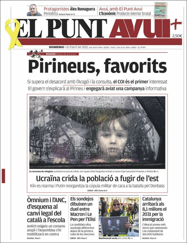 portada el punt avui 10 abril 2022 portada el punt avui 10 abril 2022