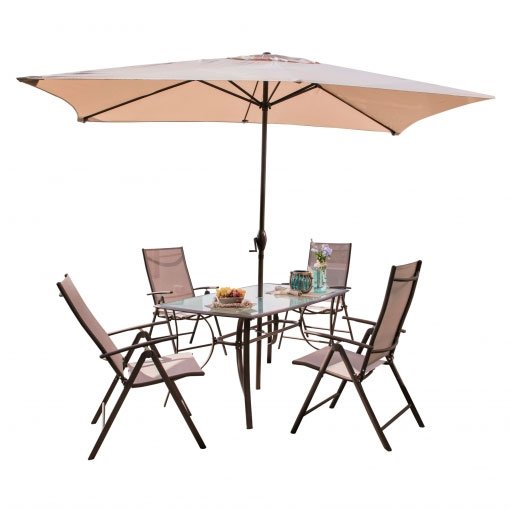 Conjunto de mesa, cuatro sillas y parasol 2