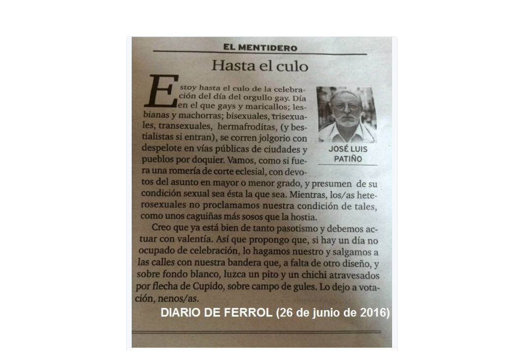 Artículo homófobo en el Diario de Ferrol: "Hasta el culo de la celebración del día del orgullo gay"