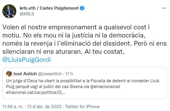 TUIT Carles Puigdemont