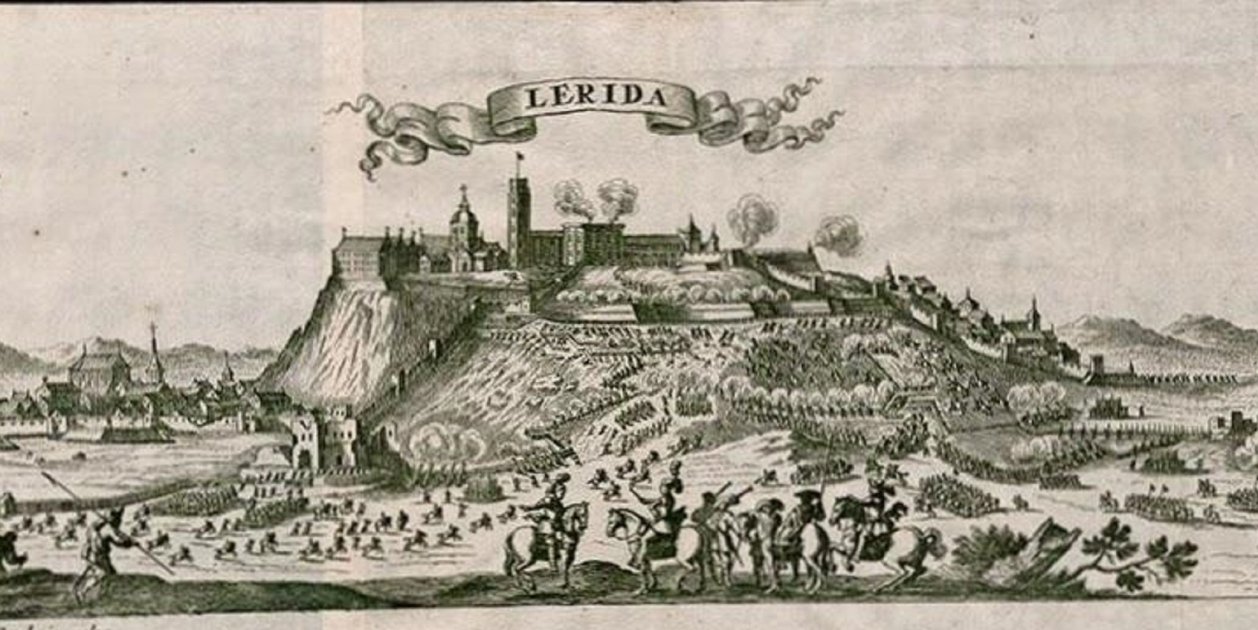. Grabado de Lleida (1707). Font Wikimèdia