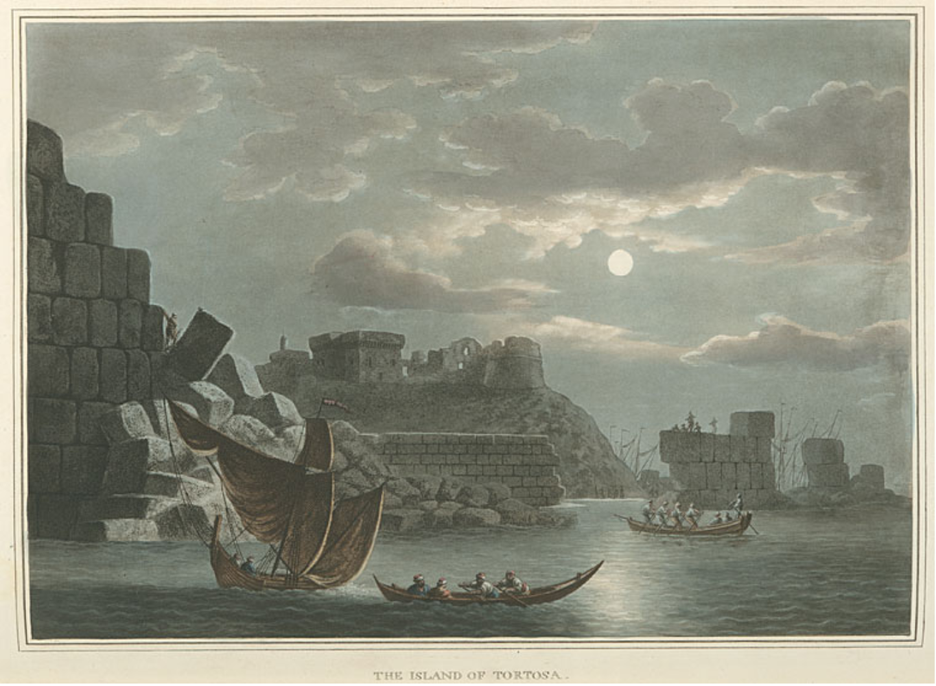Litografía de la isla de Tortosa (1810). Fuente New York Pulic Library