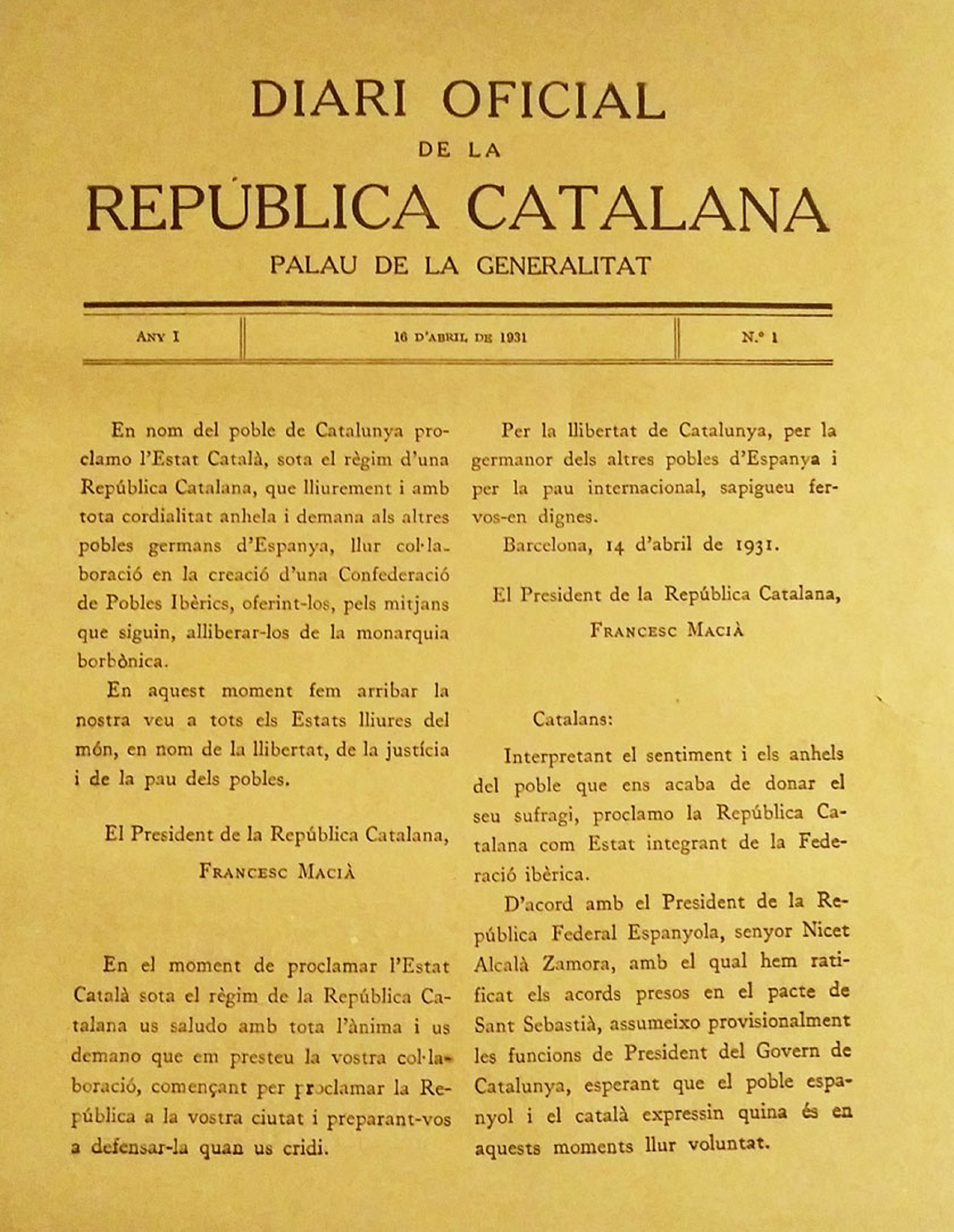 Este es el único periódico oficial existente de la República Catalana