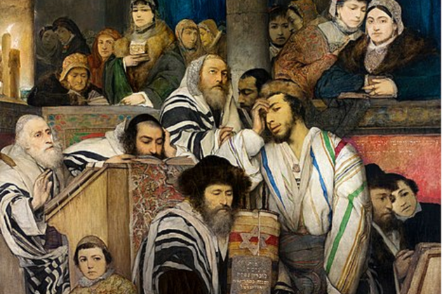 Representación moderna de un grupo de judíos askanazites en la Sinagoga. Font Tel Aviv Museum of Art