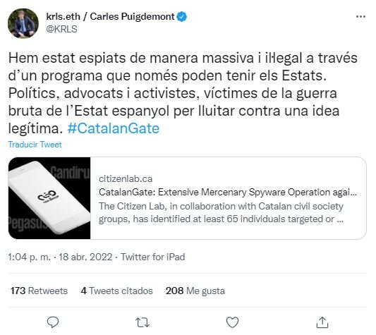 tuit Puigdemont espionaje