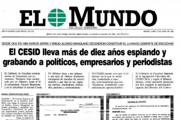 Portada de 'El Mundo' del 12 de junio de 1995 sobre uno caso de espionaje español El Mundo