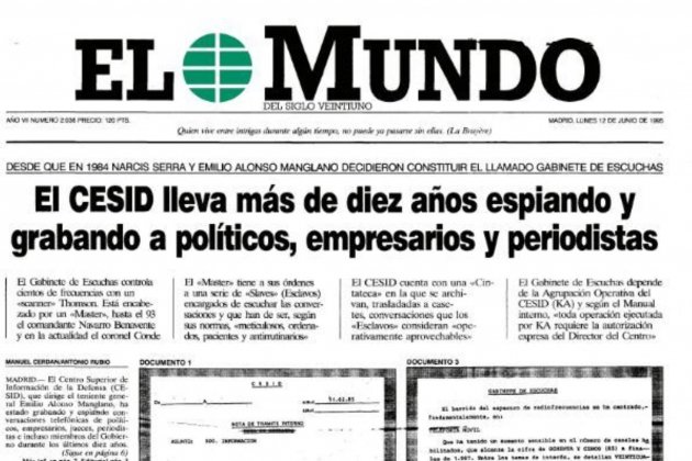 Portada de 'El Mundo' del 12 de junio de 1995 sobre uno caso de espionaje español El Mundo Portada de 'El Mundo' del 12 de junio de 1995 sobre uno caso de espionaje español El Mundo