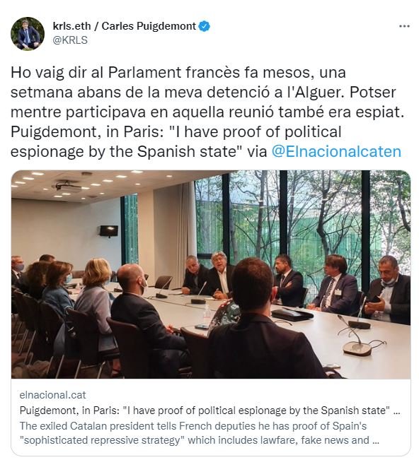 Tuit Puigdemont Carles Puigdemont CatalanGate abril Tuit Puigdemont Carles Puigdemont CatalanGate abril